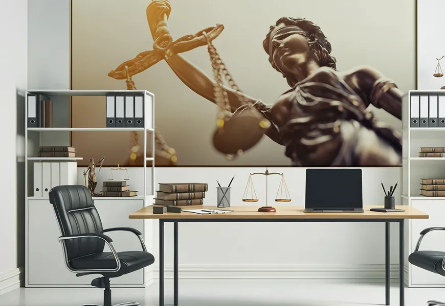 پوستر دیواری سه بعدی دفتر وکالت طرح مجسمه قانون نماد عدالت